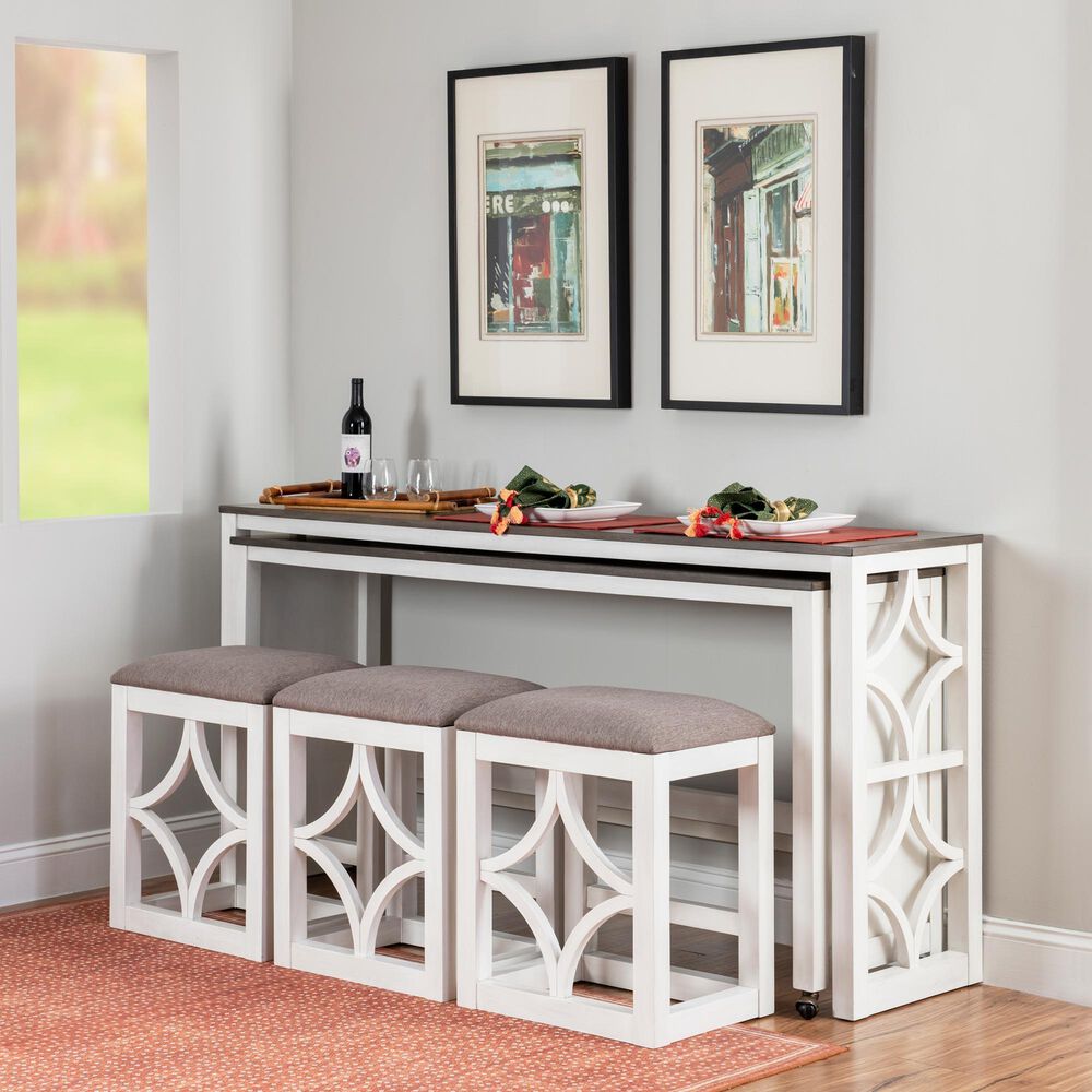 Linon Home Decor Westlee 5-Piece Rectangular Nesting Consoles and Stool Set in White and Light Brown, , large