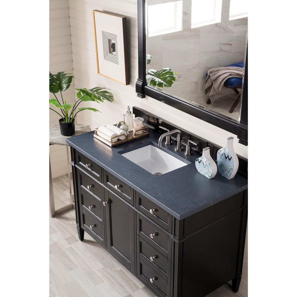 James Martin Vanities Brittany 48&quot; Single Bathroom Vanity in Black Onyx with 3 cm Charcoal Soapstone Quartz Top and Rectangle Sink, , large