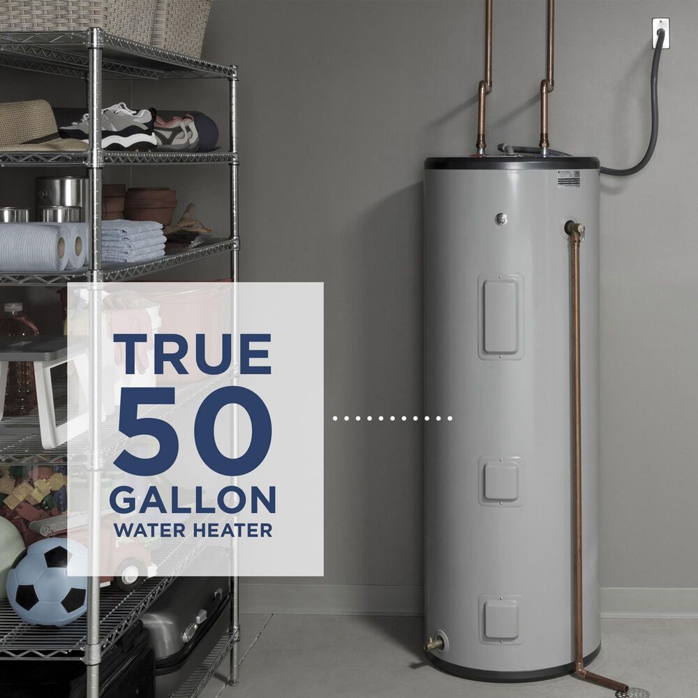 GE Appliances 50-Gallon Smart Short Electric Water Heater with Built-in Wi-Fi in Gray, , large
