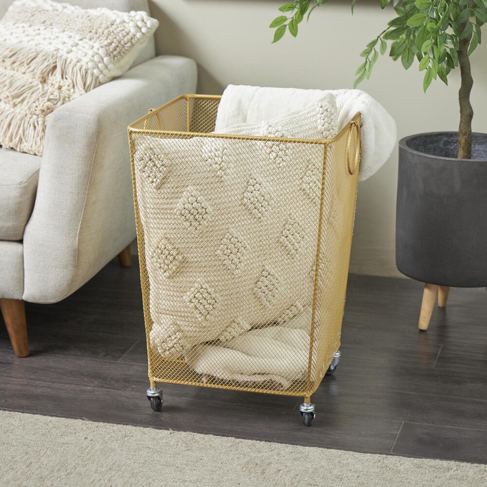 Maple and Jade Laundry Storage Cart with Ring Handles in Matte Gold, , large
