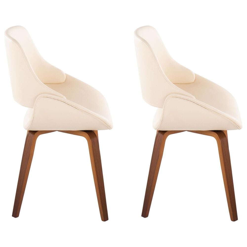 LumiSource Fabrico Side Chair with Cream Faux Leather Cushion in Walnut (Set of 2), , large