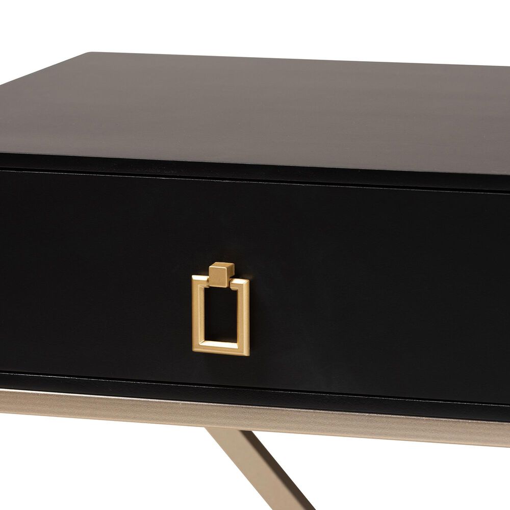 Baxton Studio Patricia 1-Drawer End Table in Black and Brass, , large