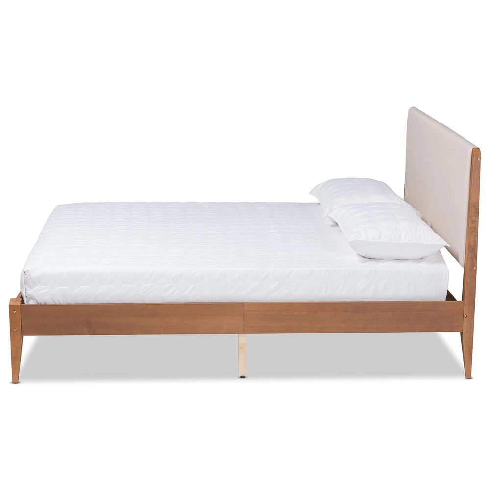 Baxton Studio Lenora King Platform Bed with Beige Upholstered in Walnut Brown, , large