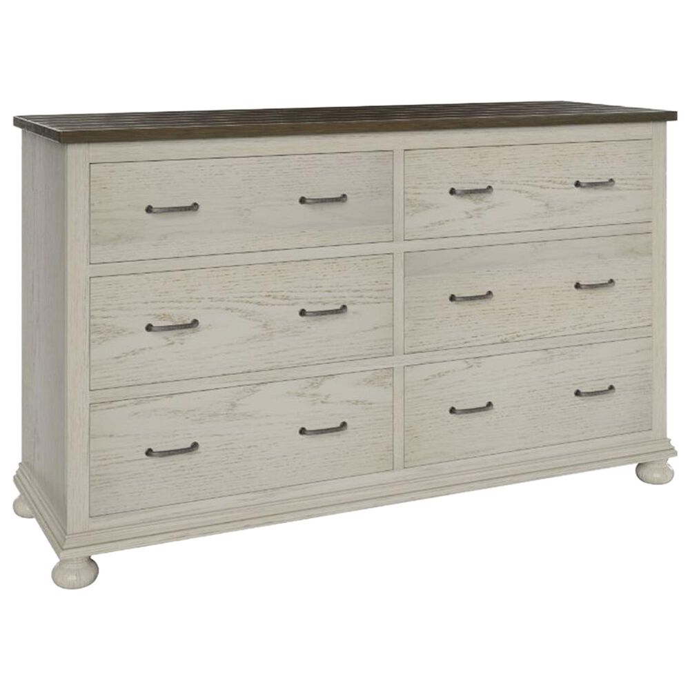Troyer Ridge Furniture Hickory Grove 6 Drawer Dresser in White Stain, Glaze and Gunsmoke, , large