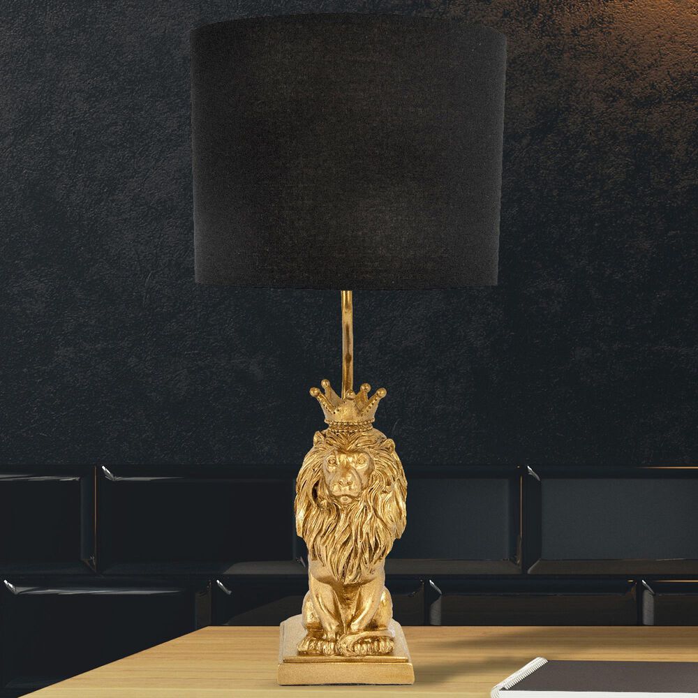 Creative Coop Resin Lion Table Lamp in Gold, , large