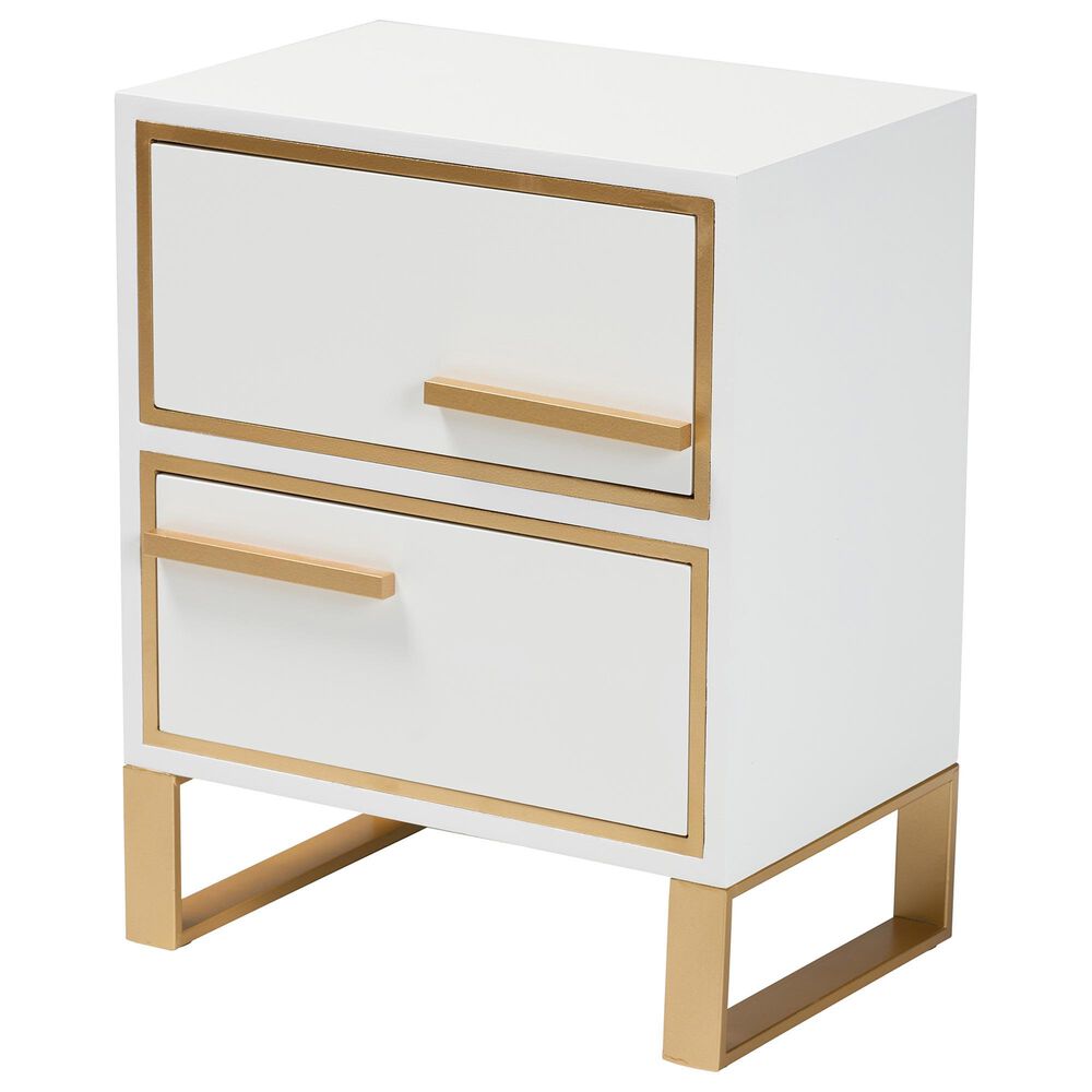 Baxton Studio Giolla 2-Drawer End Table in White and Gold, , large