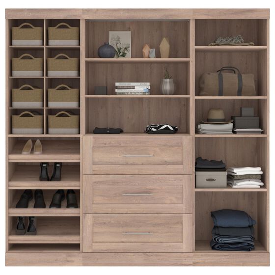 Bestar Pur 86 in Closet Organizer with 3-Drawer in Rustic Brown