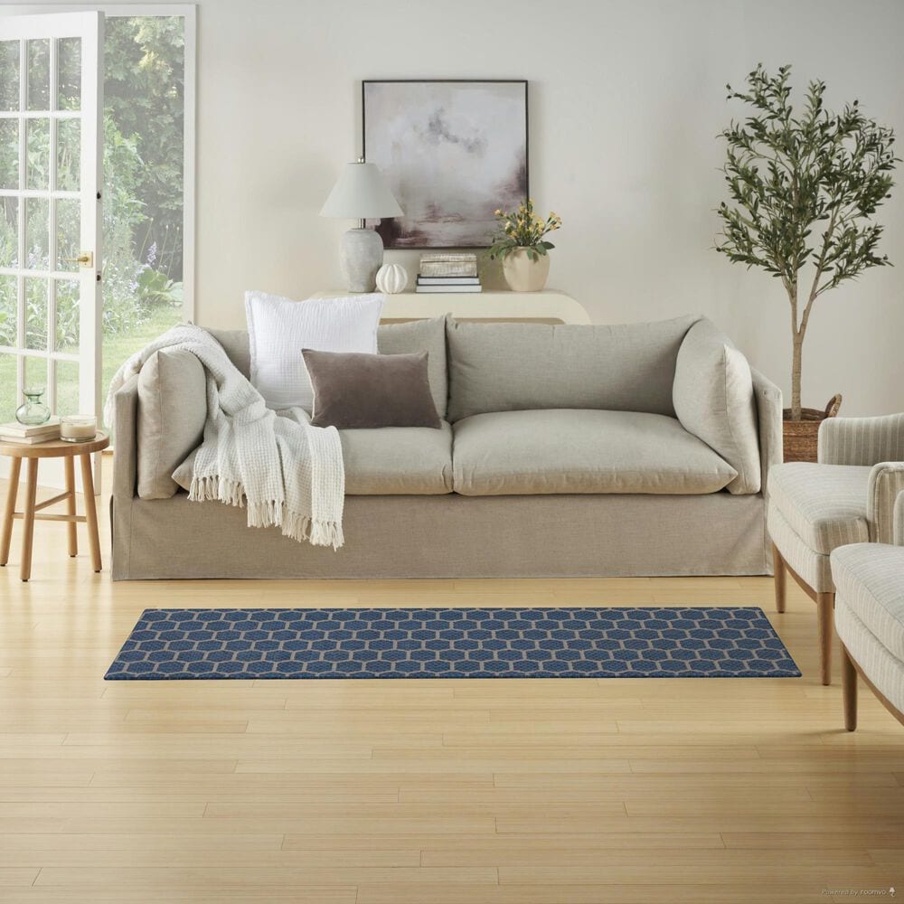 Nourison Twist Reversible 2&#39; x 6&#39; Blue Indoor/Outdoor Runner, , large