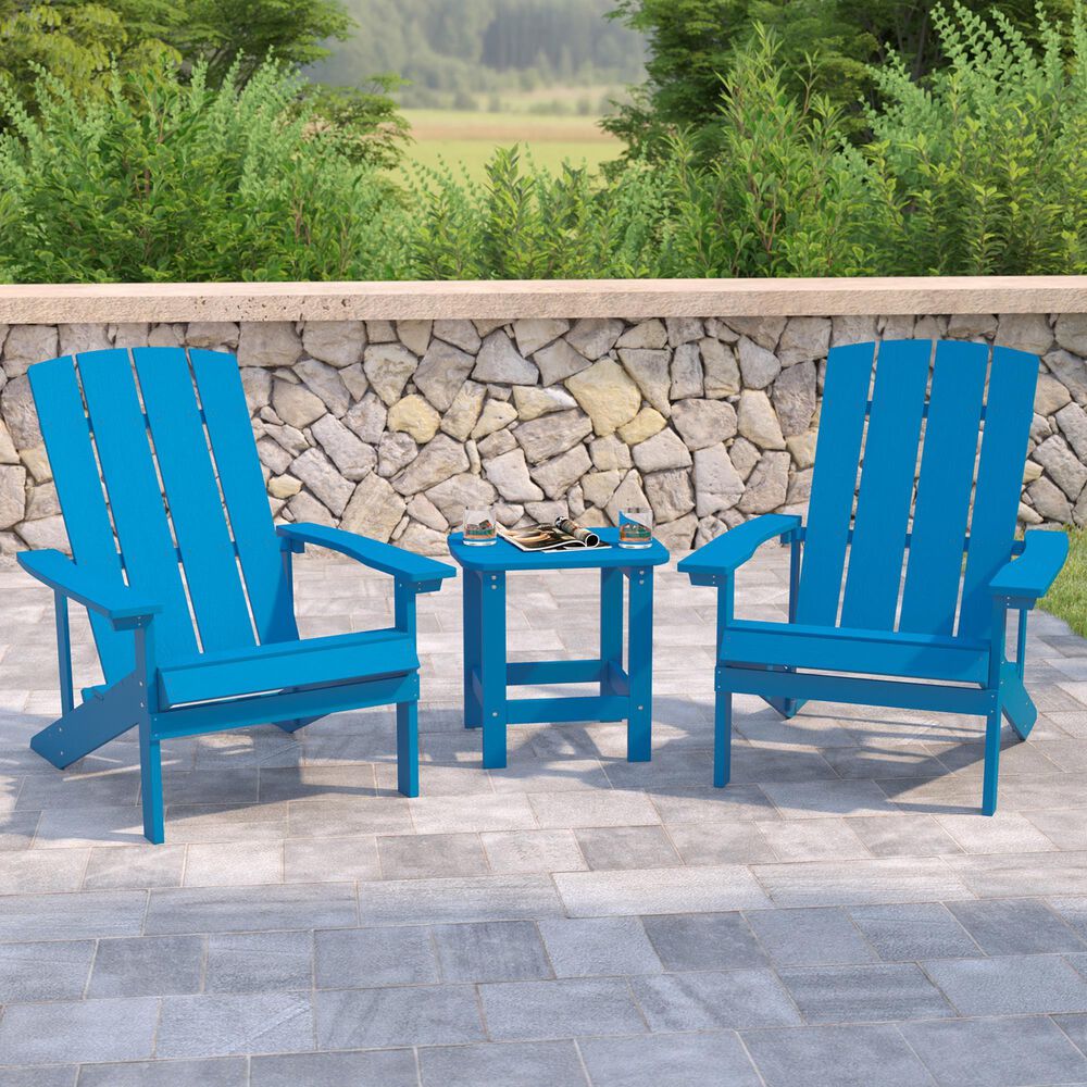 Flash Furniture Charlestown 3-Piece Adirondack Set in Blue, , large