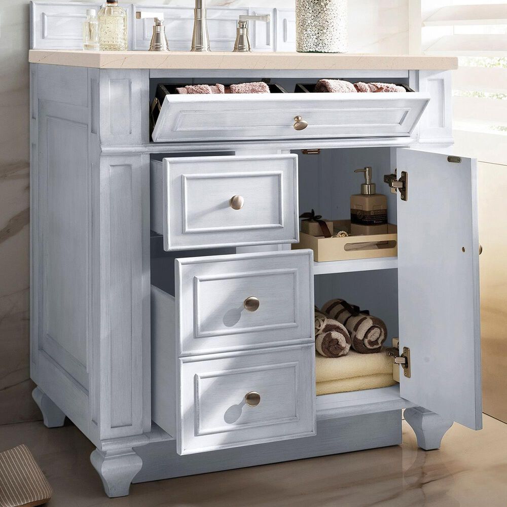 James Martin Vanities Bristol 30&quot; Single Bathroom Vanity in Bright White with 3 cm Eternal Marfil Quartz Top and Rectangular Sink, , large