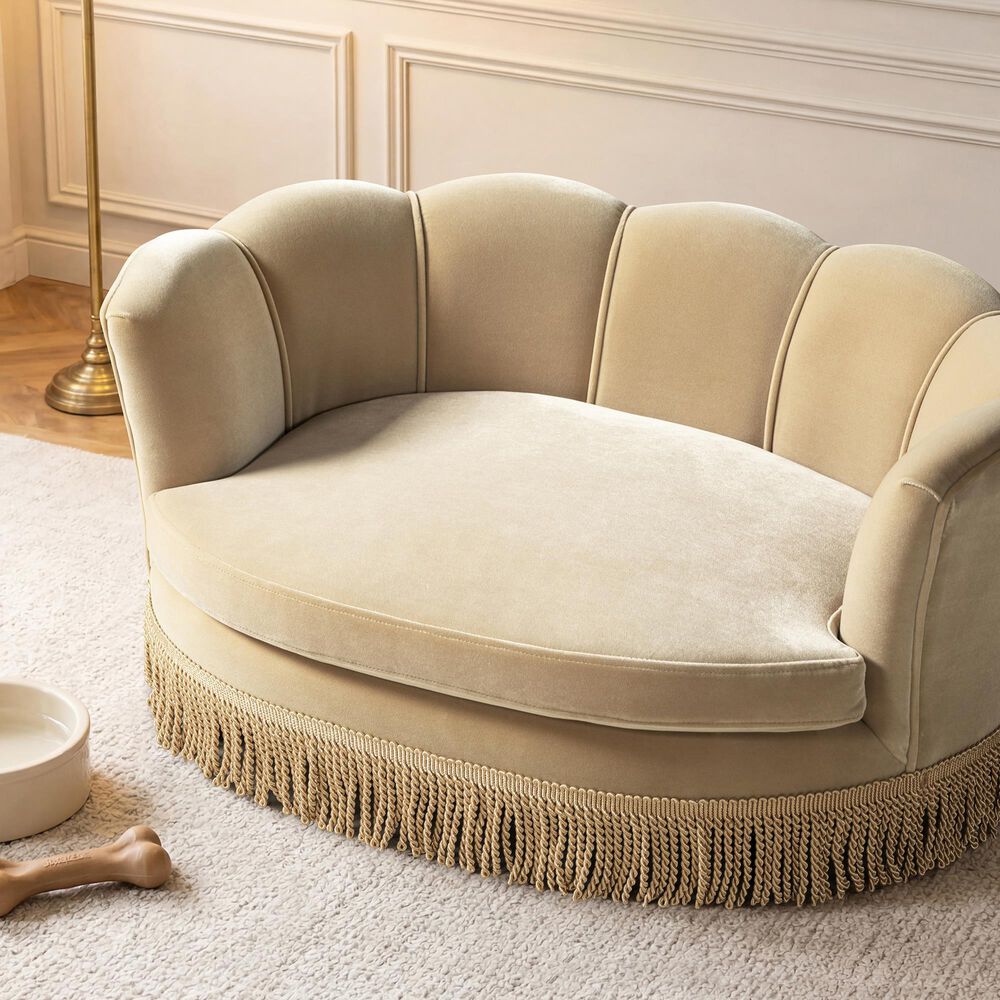 Jennifer Taylor Home Clara 34.5" Scalloped Pet Sofa Bed in Fawn Brown, , large