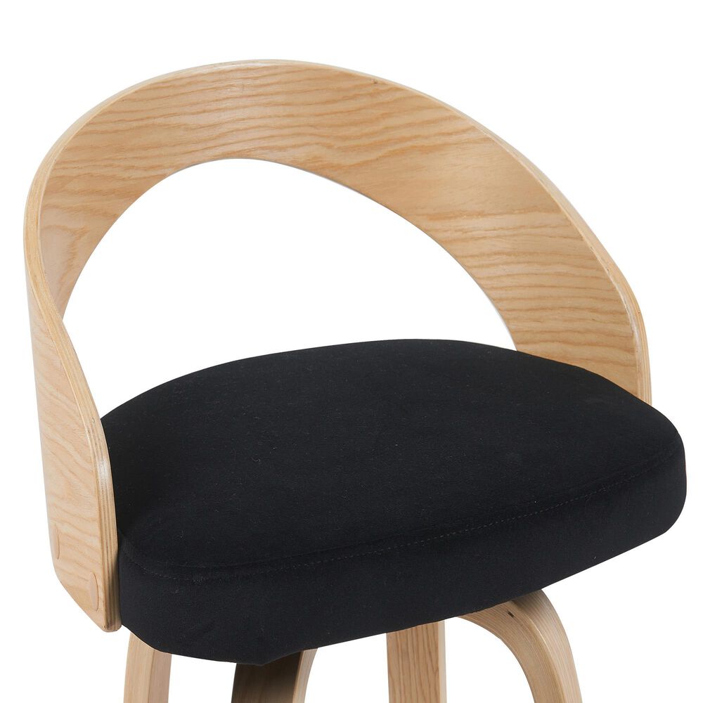 Armen Living Sonia Swivel Bar Height Stool with Black Upholstery in Oak, , large