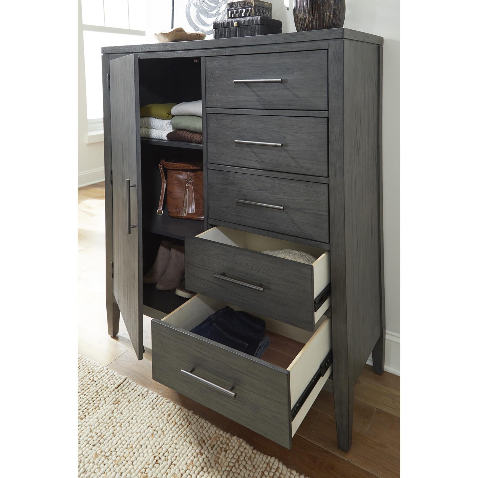 Riva Ridge Preston 5-Drawer Door Chest in Urbane Grey
