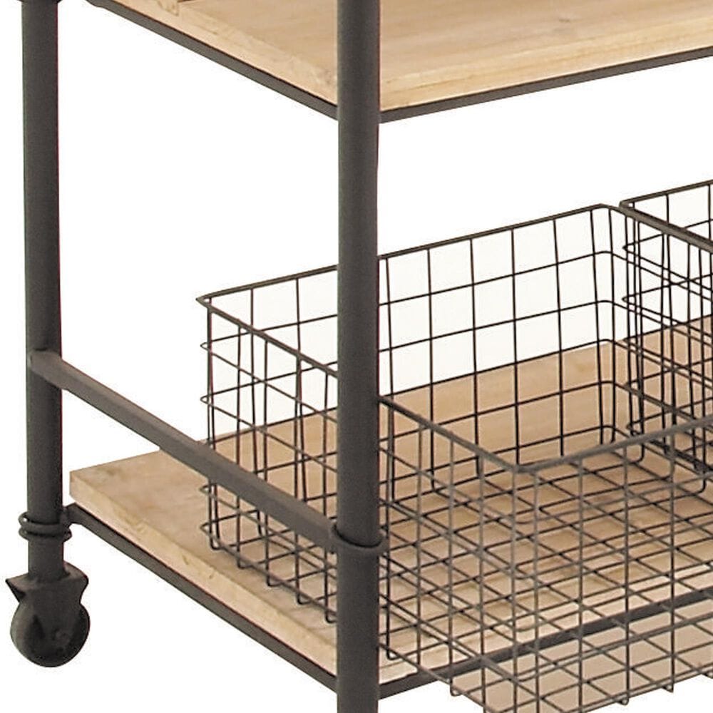 Maple and Jade 3-Drawer Storage Unit with Wire Baskets in Washed Brown and Black, , large