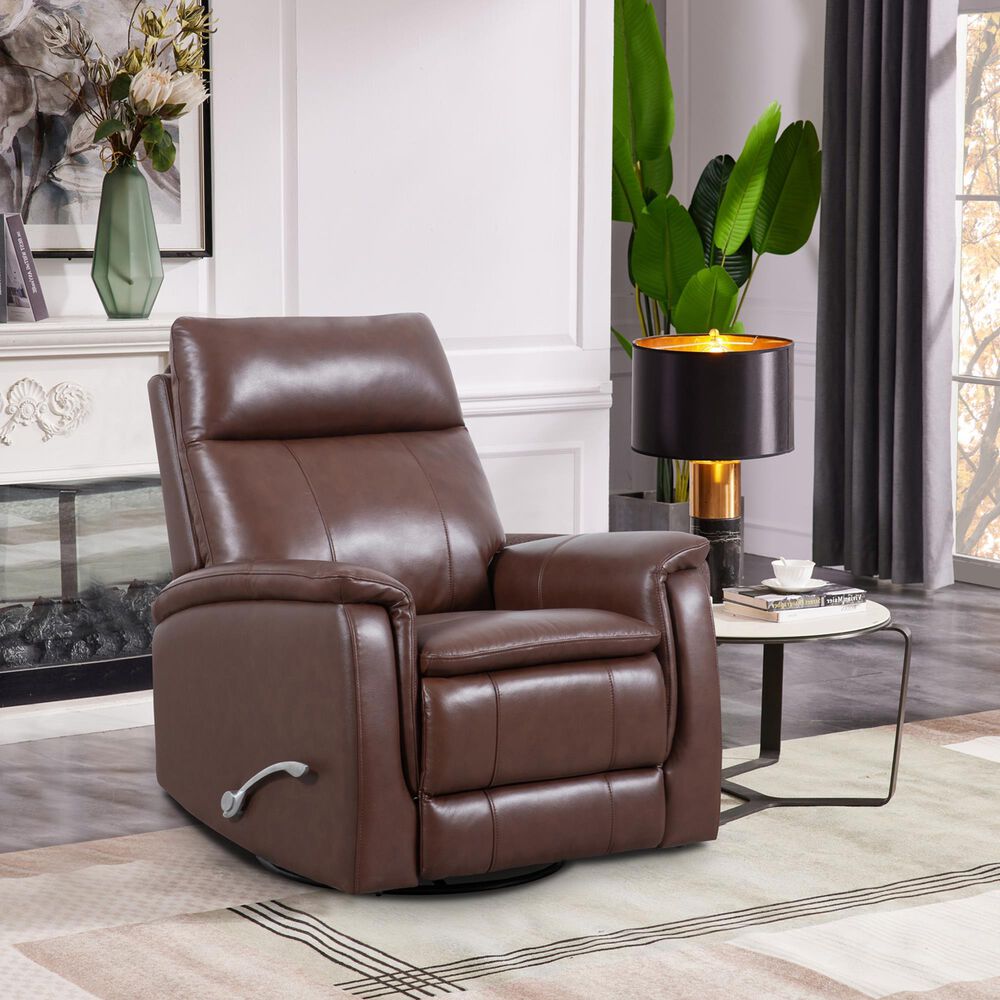 Oxford Furniture Leather Swivel Glider Recliner in Madrid Pecan, , large