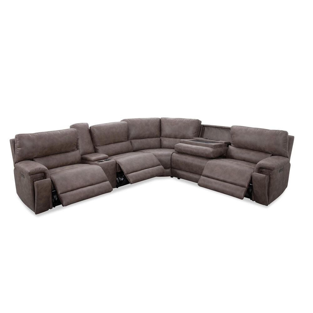 Oxford Furniture 6-Piece Power Reclining Sectional with Power Headrests in Tan, , large