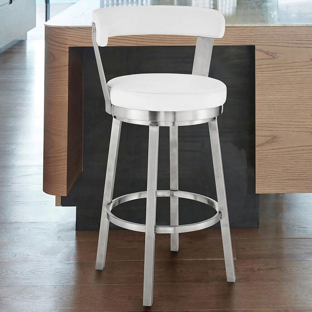 Blue River Bryant 30&quot; Swivel Barstool with White Cushion in Stainless Steel, , large