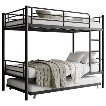 Hearth and Haven Twin Metal Bunk Bed with Trundle Ladder and Full-Length Guardrail in Black, , large