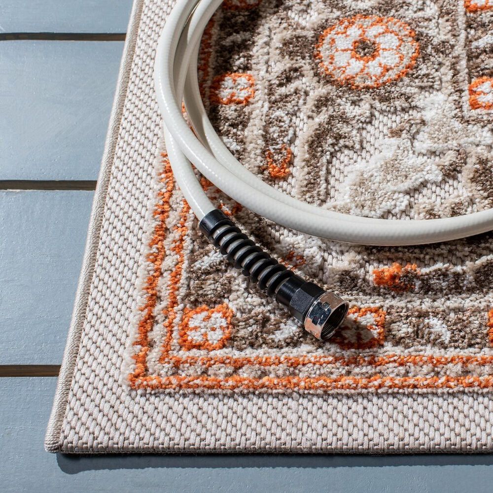 Safavieh Cabana CBN680B 2&#39;2&quot; x 8&#39; Beige and Orange Indoor/Outdoor Area Performance Rug, , large