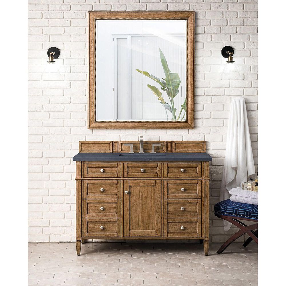 James Martin Vanities Brittany 48&quot; Single Bathroom Vanity in Saddle Brown with 3 cm Charcoal Soapstone Quartz Top and Rectangular Sink, , large