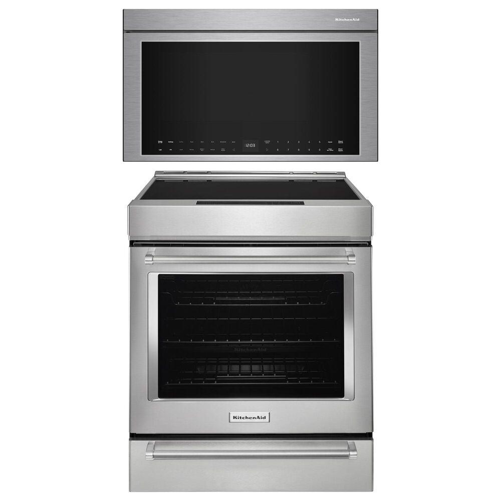 KitchenAid 2-Piece Kitchen Package with 6.4 Cu. Ft. Slide-In 4-Element Electric Range and 1.1 Cu. Ft. Over-The-Range Microwave Oven in Stainless Steel, , large