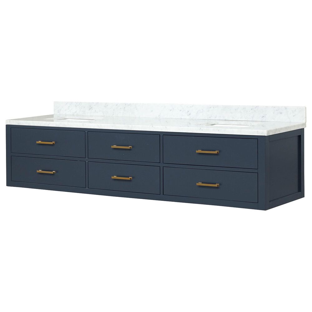 Lexora Home Castor 84" Double Bathroom Vanity in Black with 2 cm White Carrara Marble Top and Rectangular Sinks, , large