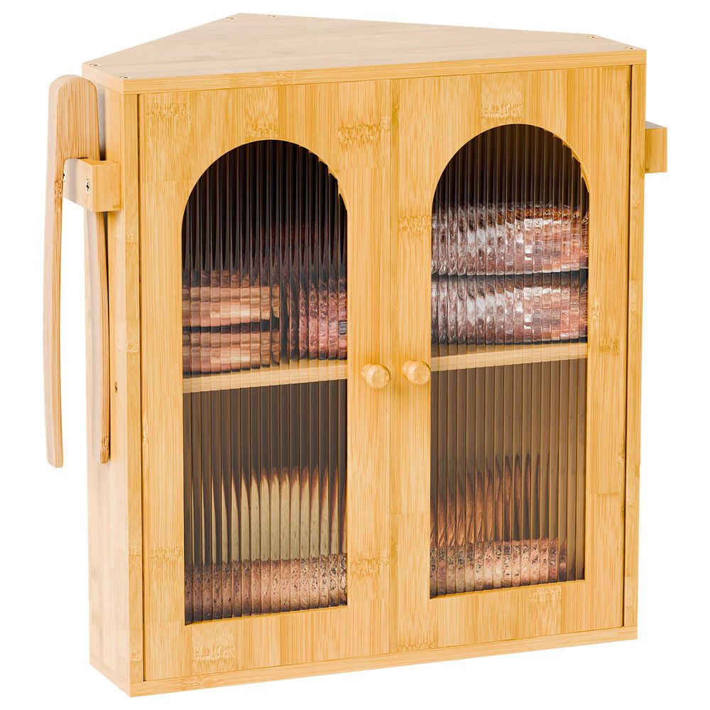 HOMLUX Large Slat Arch-Door Bread Box in Brown, , large