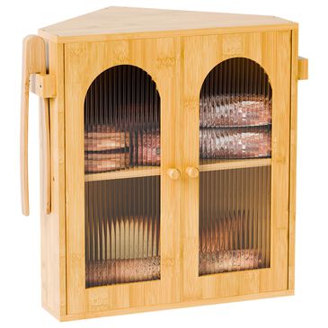 HOMLUX Large Slat Arch-Door Bread Box in Brown, , large