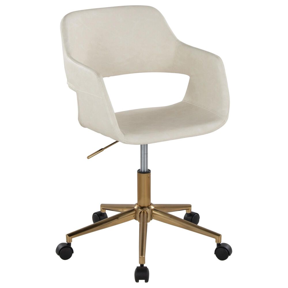 Lumisource Margarite Task Chair with Cream Faux Leather Cushion in Gold, , large