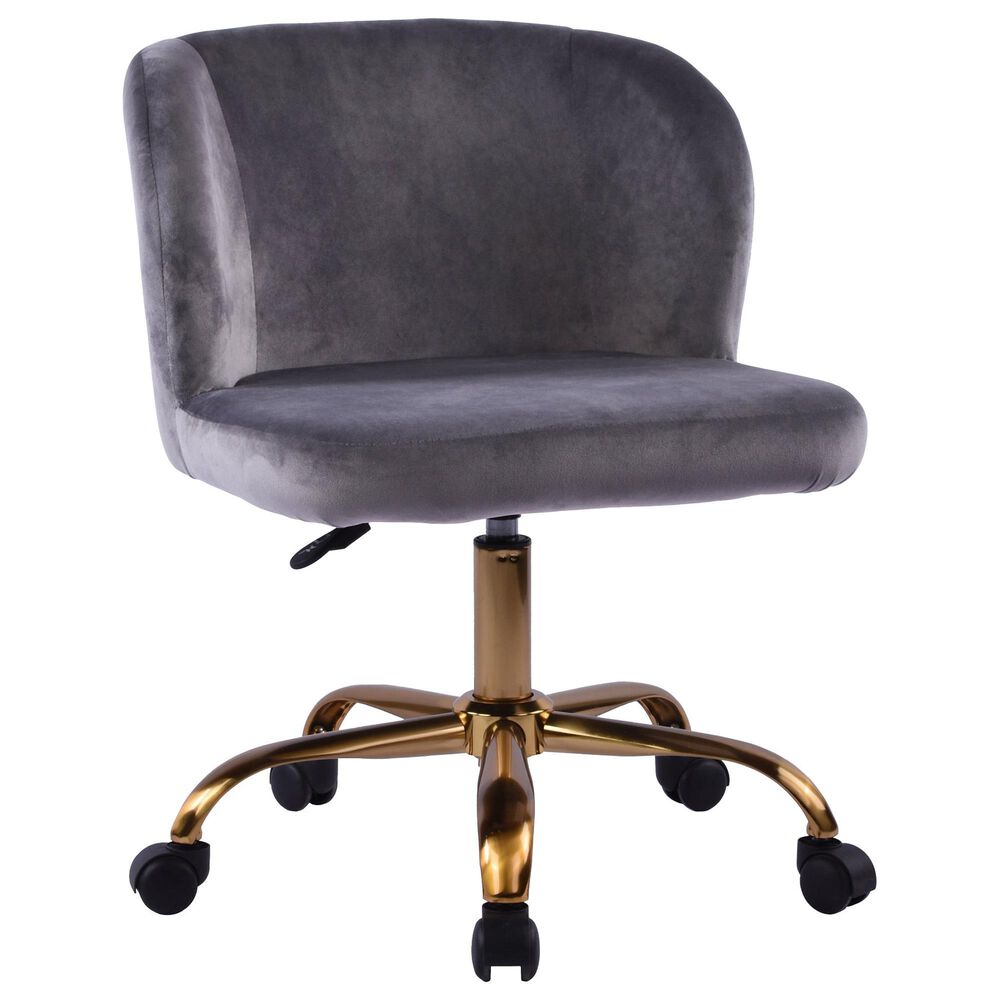 Impressions Vanity Rylee Swivel Vanity Chair with Dark Grey Cushion in Antique Gold, , large