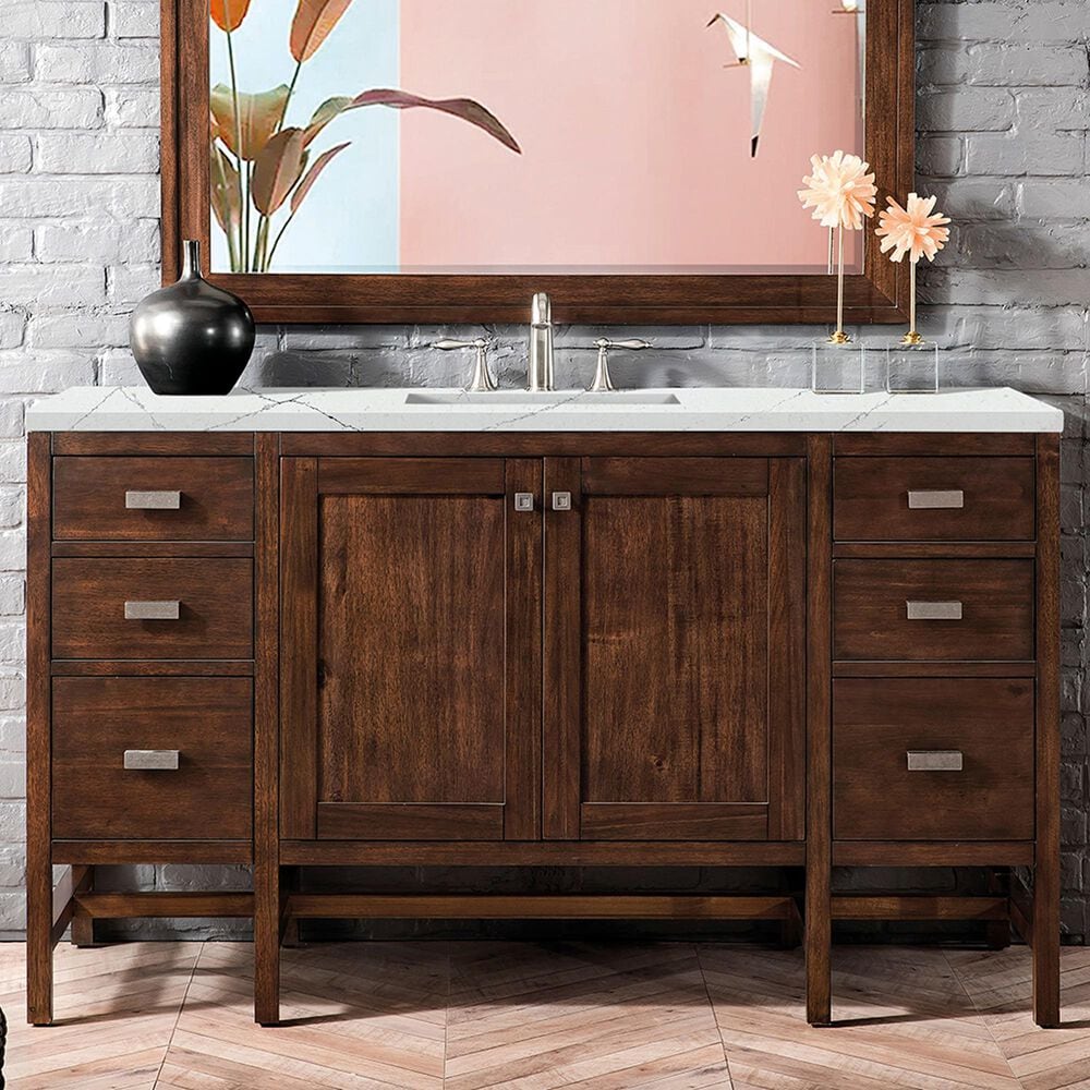 James Martin Vanities Addison 60&quot; Single Bathroom Vanity in Mid Century Acacia with 3 cm Ethereal Noctis Quartz Top and Rectangular Sink, , large