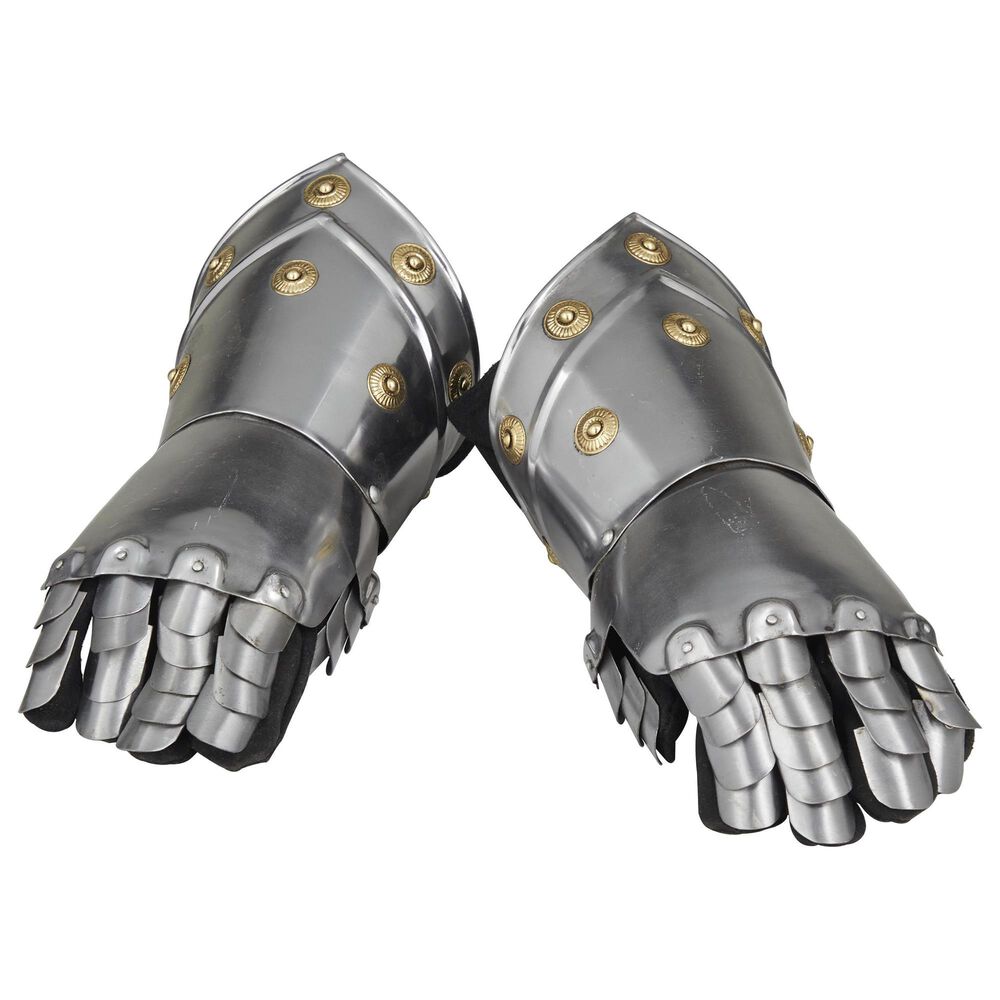Maple and Jade 2-Piece Replica Medieval Decorative Armor Gloves Set in Polished Silver and Gold, , large
