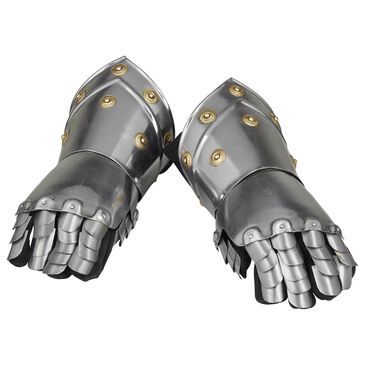Maple and Jade 2-Piece Replica Medieval Decorative Armor Gloves Set in Polished Silver and Gold, , large