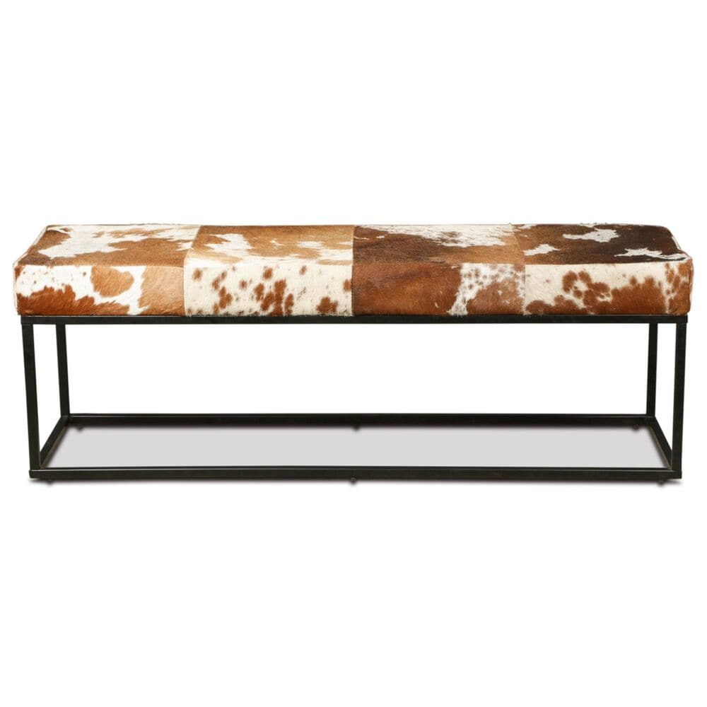 Home Trends &amp; Design New York 54&quot; Bench in Powder Coated Black and Cowhide Leather, , large