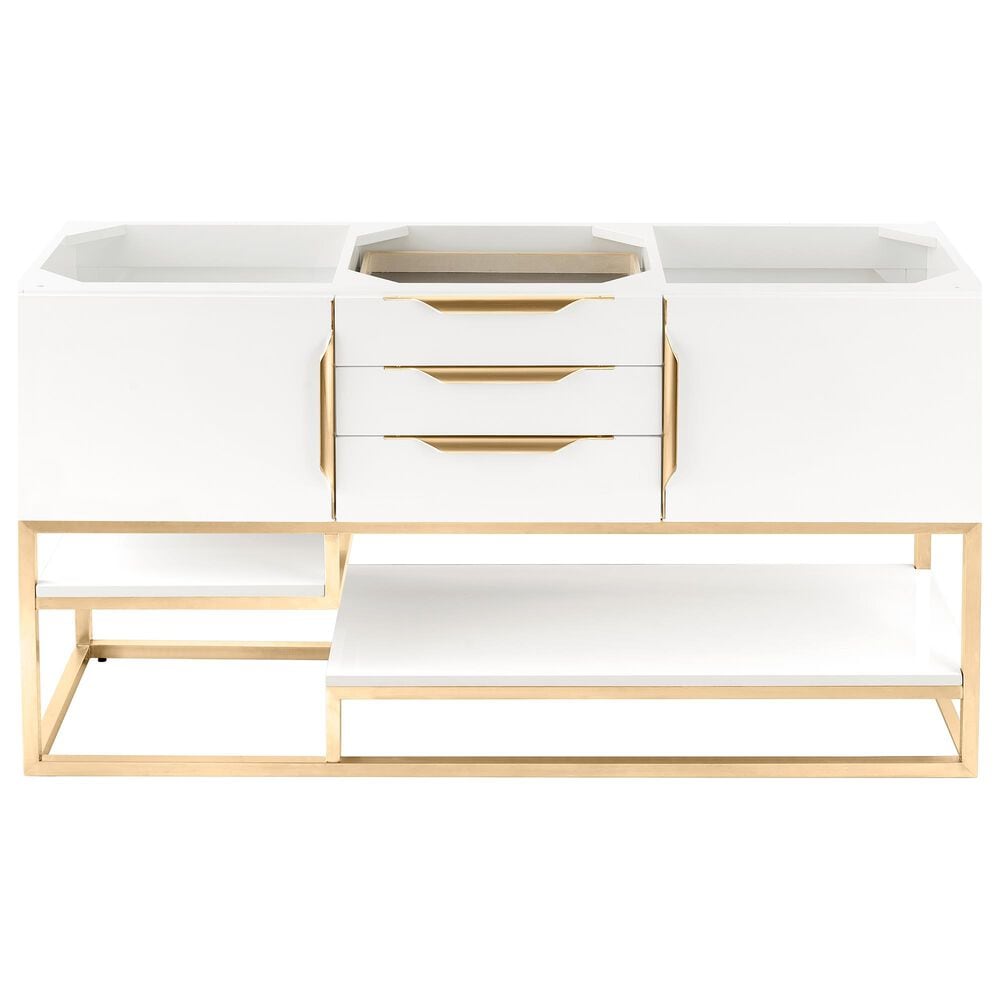 James Martin Columbia 59" Double Bathroom Vanity Cabinet in Glossy White and Radiant Gold, , large