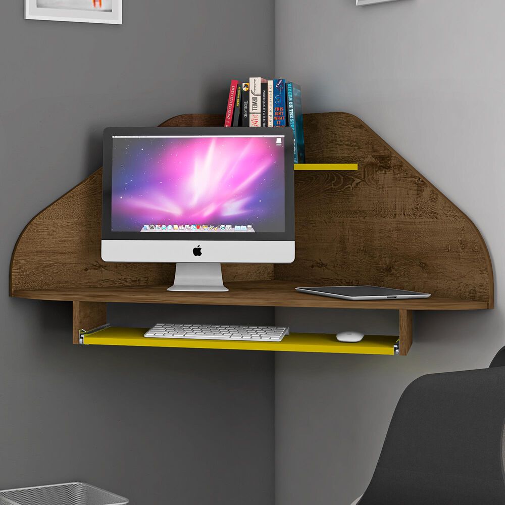 Dayton Bradley Floating Corner Desk in Rustic Brown/Yellow, , large
