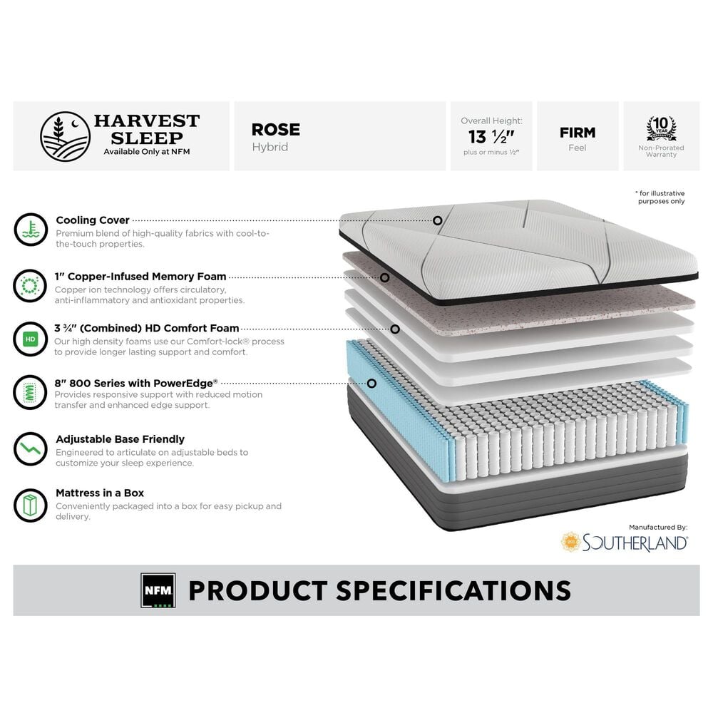 Harvest Sleep Rose Firm Hybrid Twin XL Mattress with High Profile Box Spring, , large