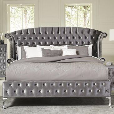 Pacific Landing Deanna Queen Tufted Bed in Grey/Metallic, , large