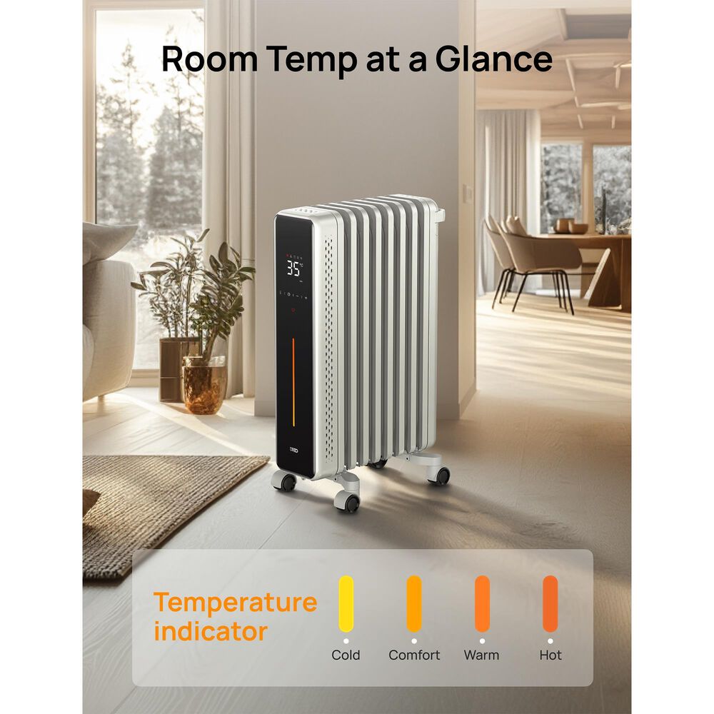 DREO Oil-filled Radiant Tower Indoor Electric Space Heater with Remote in White, , large