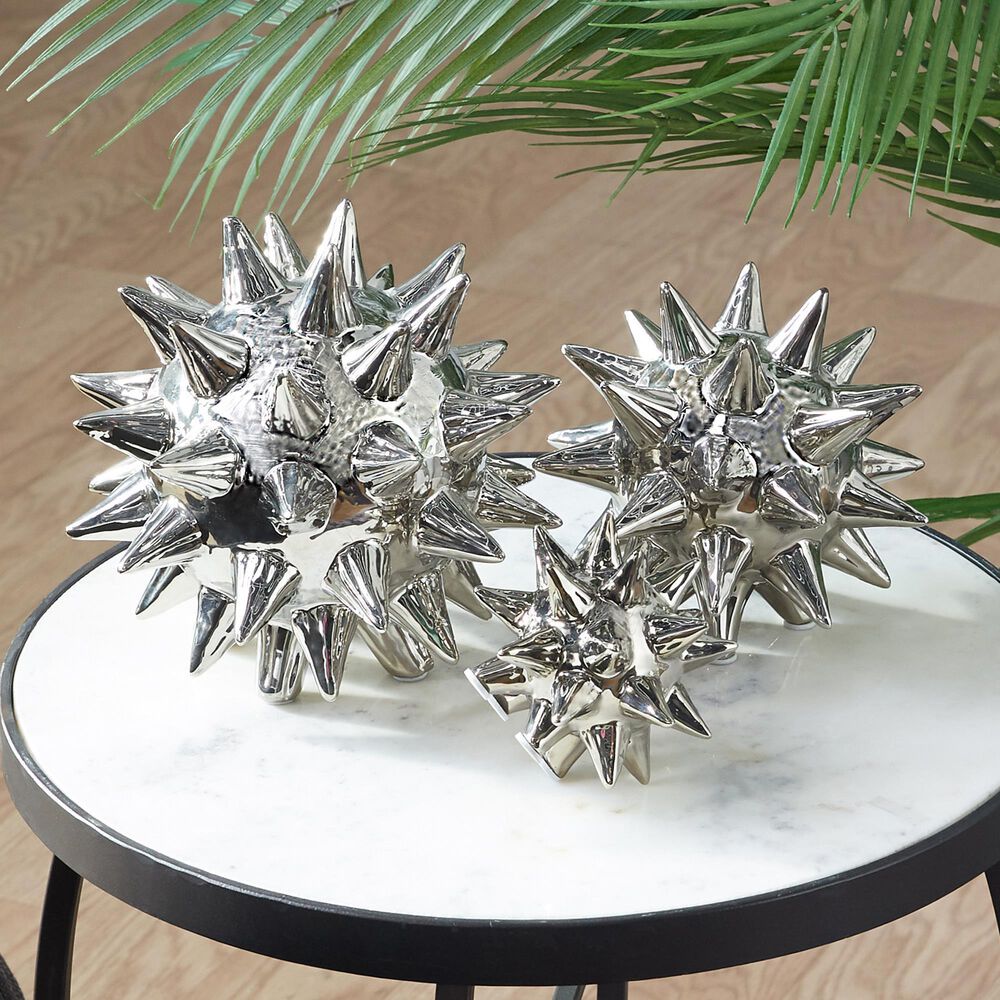 Maple and Jade Abstract Star Sculpture in Silver &#40;Set of 3&#41;, , large