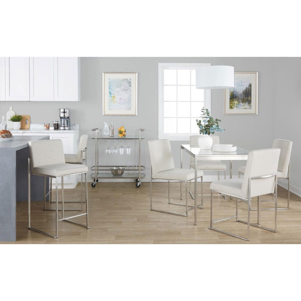Lumisource Fuji Side Chair with Beige Cushion in Brushed Stainless Steel &#40;Set of 2&#41;, , large