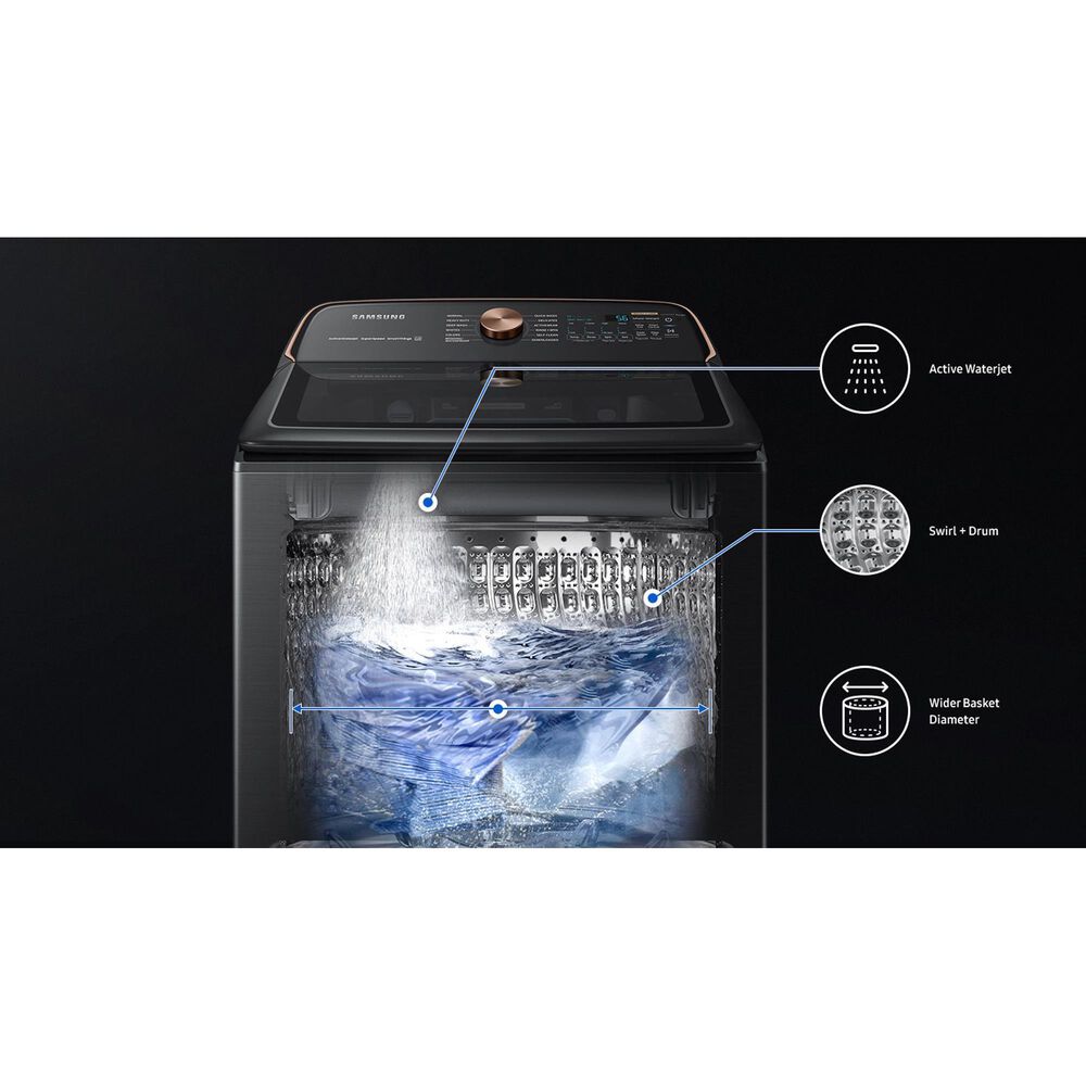 Samsung 5.5 Cu. Ft. Smart Top Load Impeller Washer and 7.4 Cu. Ft. Electric Dryer in Brushed Black, , large