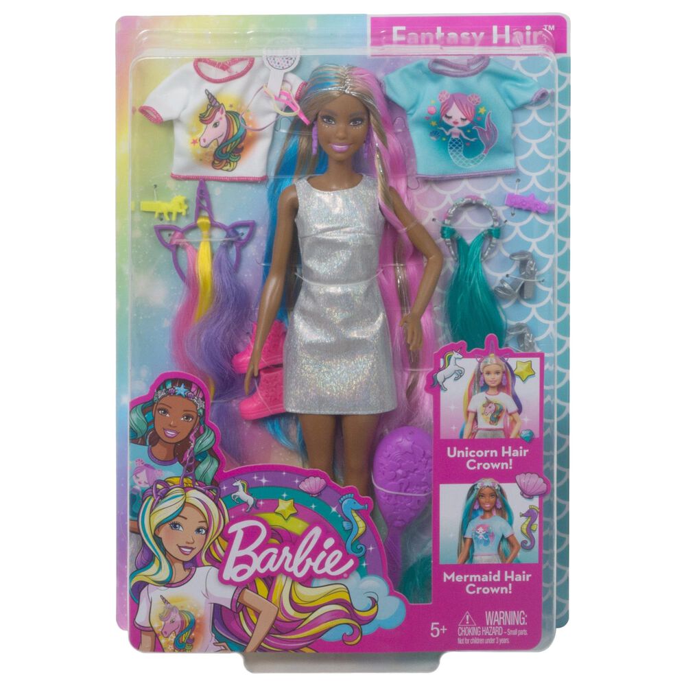 Mattel Barbie Fantasy Hair Doll with Mermaid and Unicorn Looks, , large