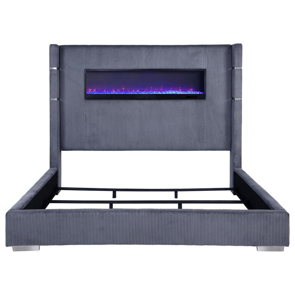 Coaster Tisdall Eastern King Upholstered Fireplace Bed in Grey, , large