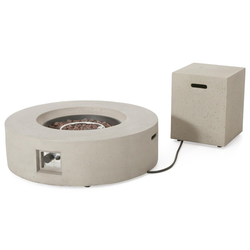 Noble House Aidan 50000 BTU Round Fire Pit in Light Gray, , large
