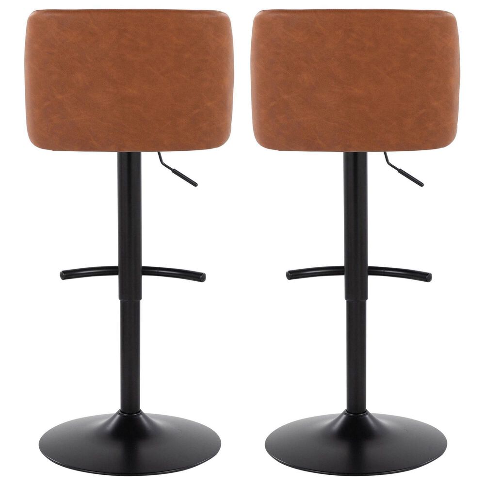 LumiSource Toriano Swivel Adjustable Bar Stool with Camel Faux Leather Upholstery in Black (Set of 2), , large
