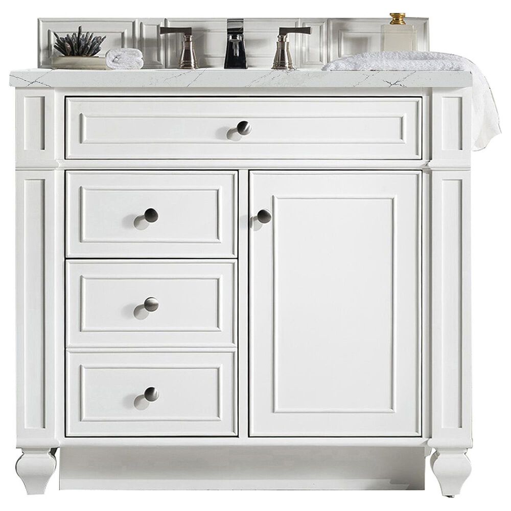 James Martin Vanities Bristol 36" Single Bathroom Vanity in Bright White with 3 cm Ethereal Noctis Quartz Top and Rectangular Sink, , large