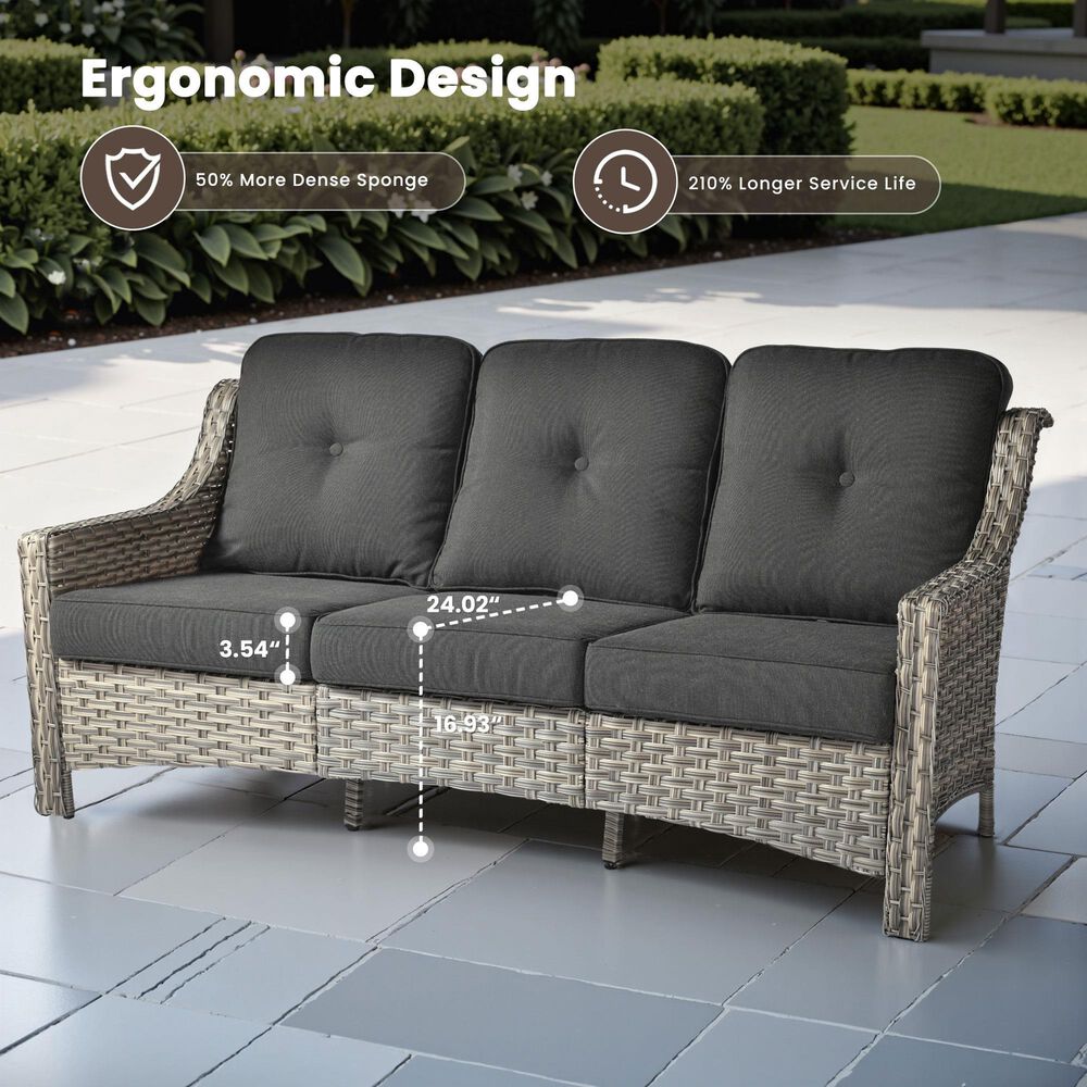 HOMLUX Outdoor Wicker Conversation Sofa in Black, , large