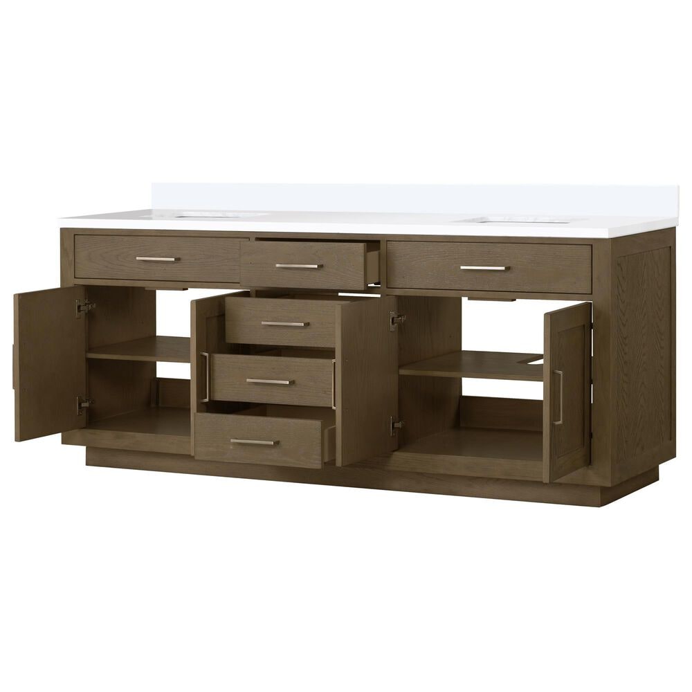 Lexora Home Abbey 80&quot; Double Bathroom Vanity in Grey Oak with 2 cm White Cultured Marble Top and Rectangular Sinks, , large