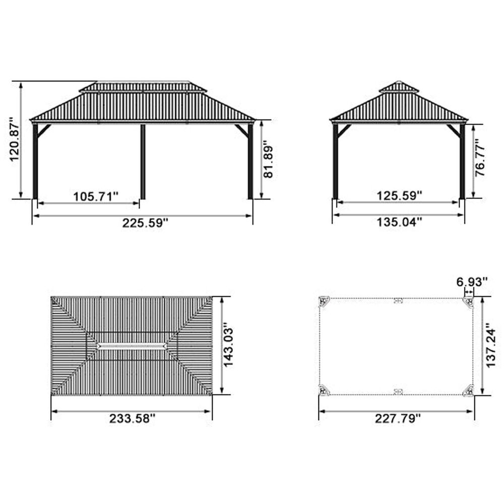 HOMLUX 20-ft x 12-ft Permanent Hardtop Gazebo in Grey with Hardtop Roof (Screen Included), , large